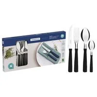 Faqueiro Tramontina New Kolor com Lâminas em Aço Inox e Cabos de Polipropileno Preto 24 Peças