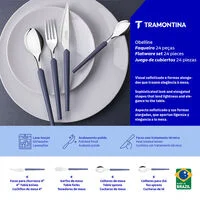 Faqueiro Tramontina Obelline com Lâminas em Aço Inox e Cabos de Polipropileno Azul Boreal 24 Peças