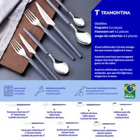 Faqueiro Tramontina Obelline com Lâminas em Aço Inox e Cabos de Polipropileno Azul Boreal 42 Peças