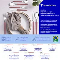 Faqueiro Tramontina Obelline com Lâminas em Aço Inox e Cabos de Polipropileno Vinho Rubi 42 Peças