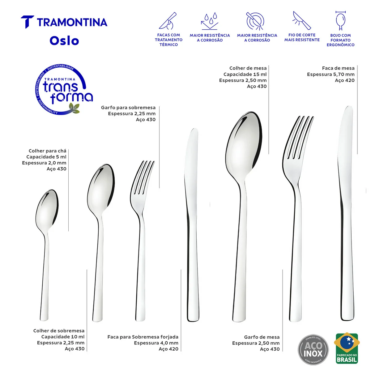 Faqueiro Tramontina Oslo em Aço Inox com Facas de Mesa Acabamento Alto Brilho 101 Peças