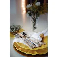 Faqueiro Tramontina Renascença em Aço Inox com Facas de Mesa Detalhes em Ouro Acabamento Brilho e Fosco Estojo de Madeira 101 Peças