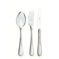 Faqueiro Tramontina Renascença em Aço Inox com Facas de Mesa Detalhes em Ouro Acabamento Brilho e Fosco Estojo de Madeira 130 Peças