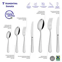 Faqueiro Tramontina Sonata em Aço Inox com Facas de Mesa Forjadas Acabamento Brilho e Estojo de Madeira 101 Peças