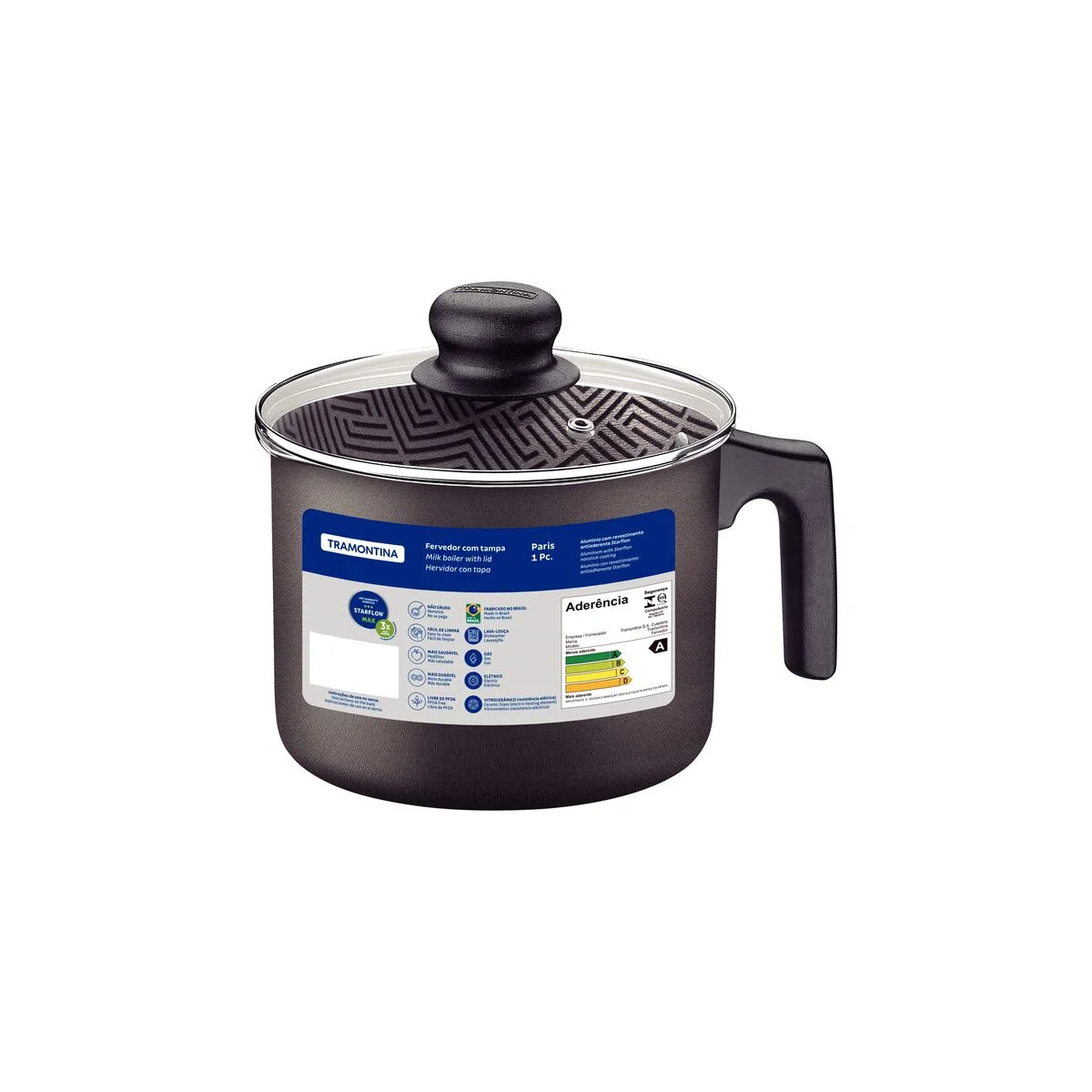 Fervedor Tramontina Paris em Alumínio com Revestimento Interno e Externo em Antiaderente Starflon Max Chumbo com Tampa de Vidro 14 cm 1,9 L