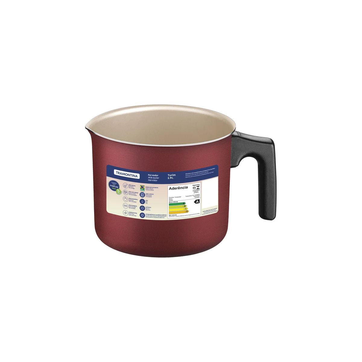 Fervedor Tramontina Turim em Alumínio com Revestimento Interno e Externo em Antiaderente Starflon Max Vermelho 14 cm 1,7 L