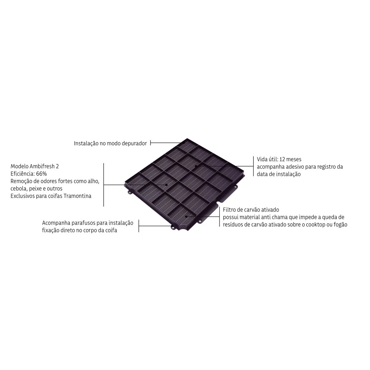 Filtro de Carvão Ativado Tramontina Ambifresh 2 para Coifas