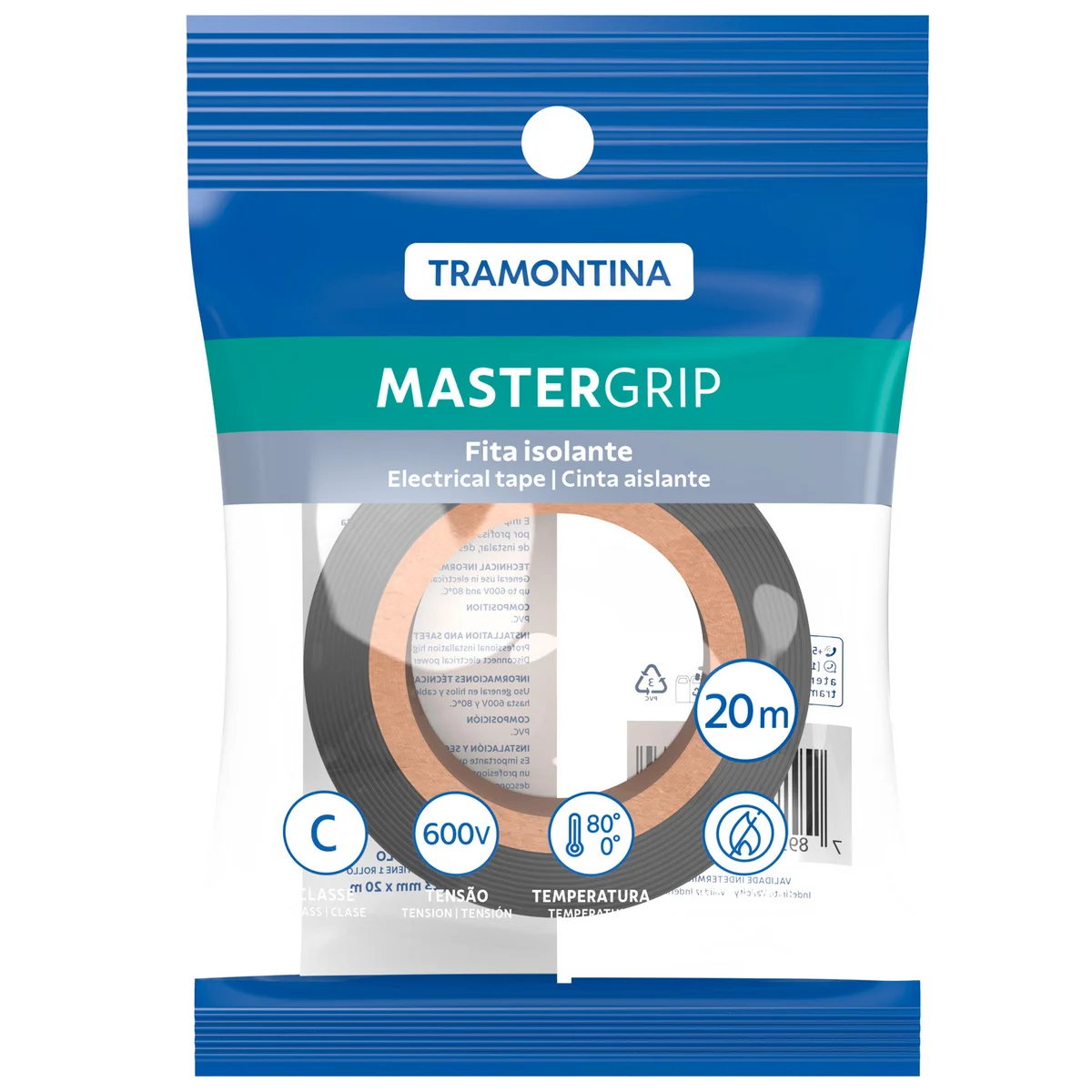 Fita Isolante Classe C 0,13x19 mm Tramontina Preta 20 m com Embalagem Flow-Pack