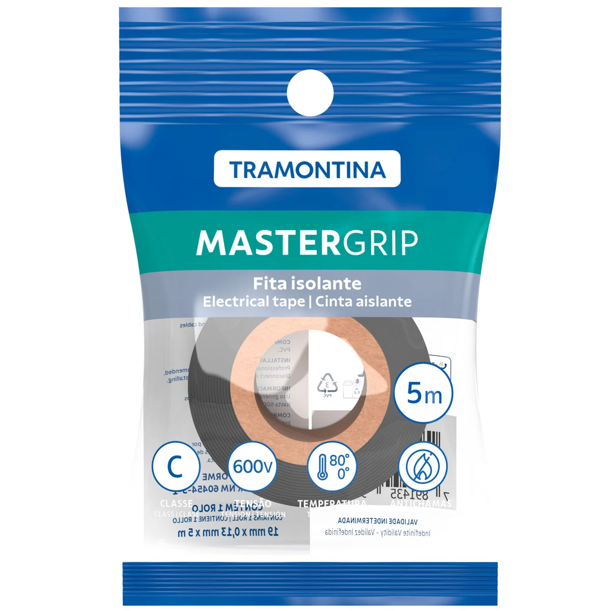 Fita Isolante Classe C 0,13x19 mm Tramontina Preta 5 m com Embalagem Flow-Pack