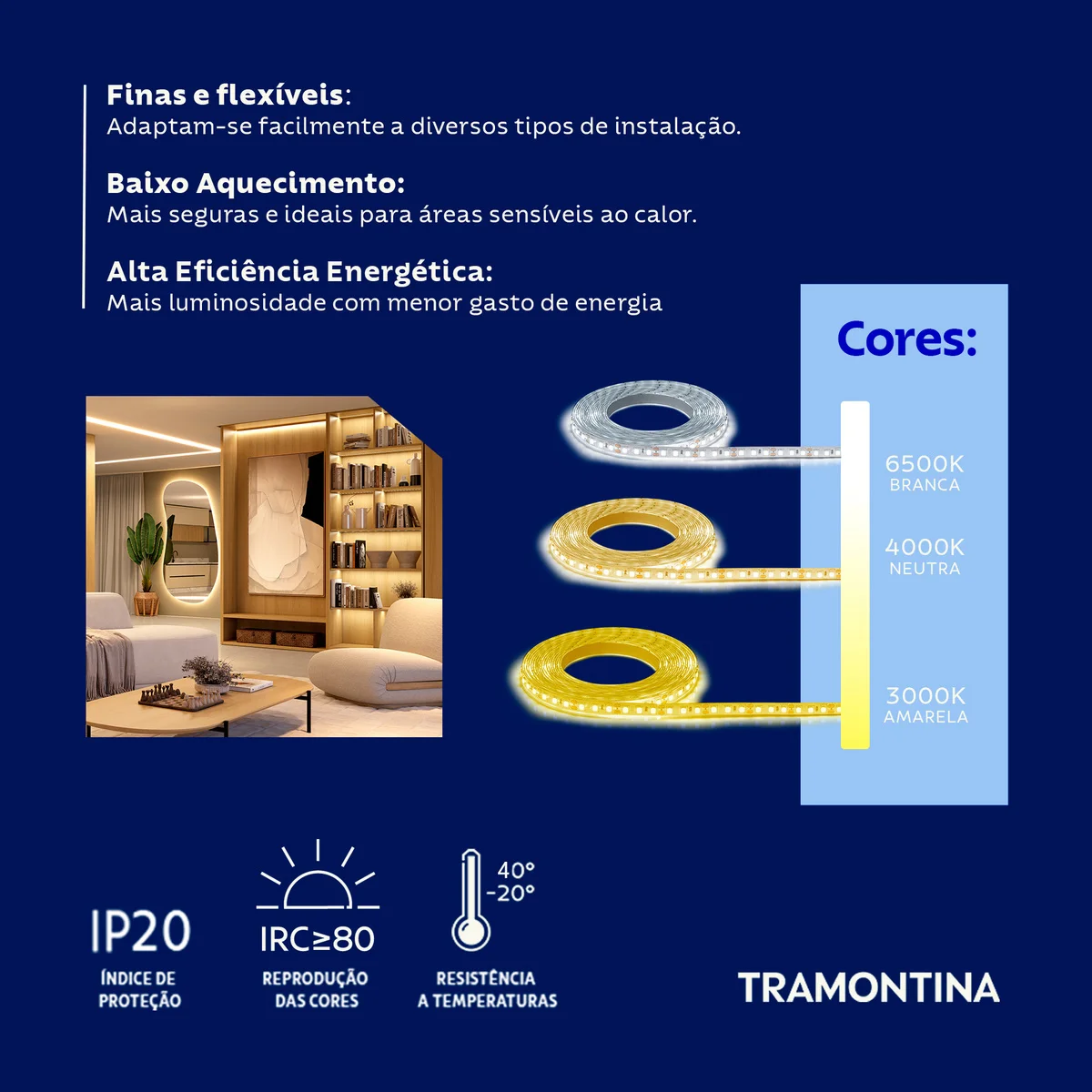 Fita LED SMD Tramontina 8 W 12 V 3000 K Luz Amarela 5 m