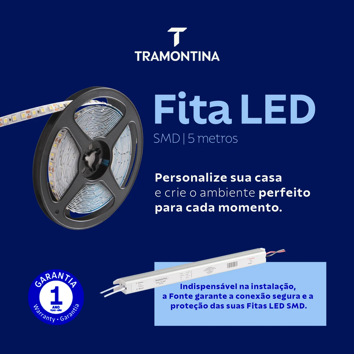 Fita LED SMD Tramontina 8 W 12 V 6500 K Luz Branca 5 m
