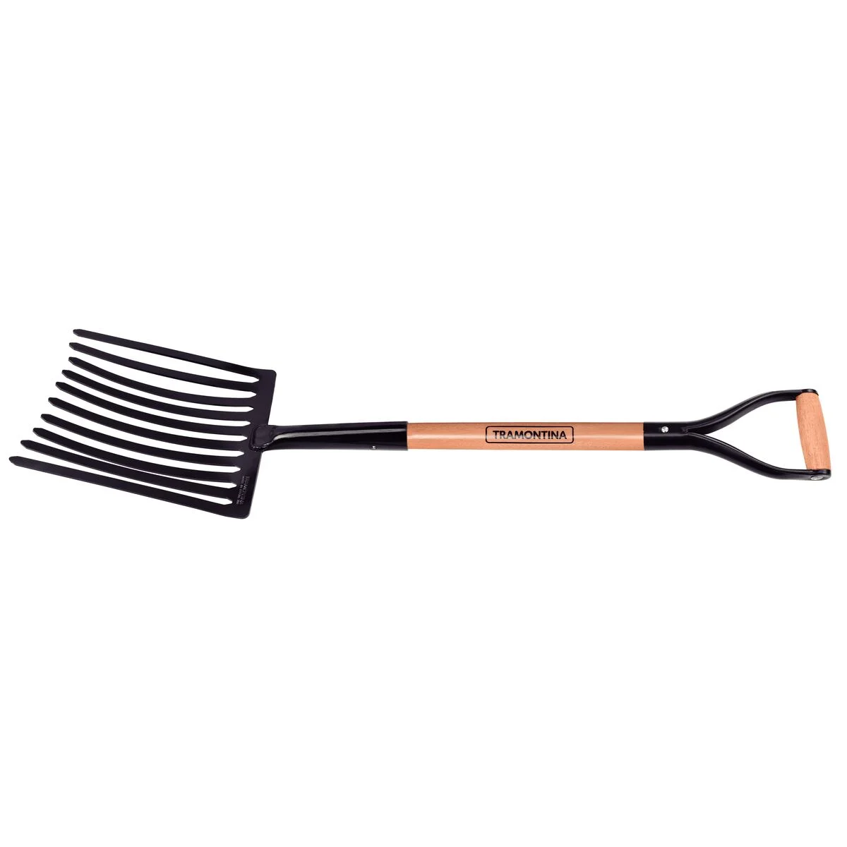 Forcado Metálico para Cascalho Tramontina 10 Dentes com Cabo de Madeira 74 cm