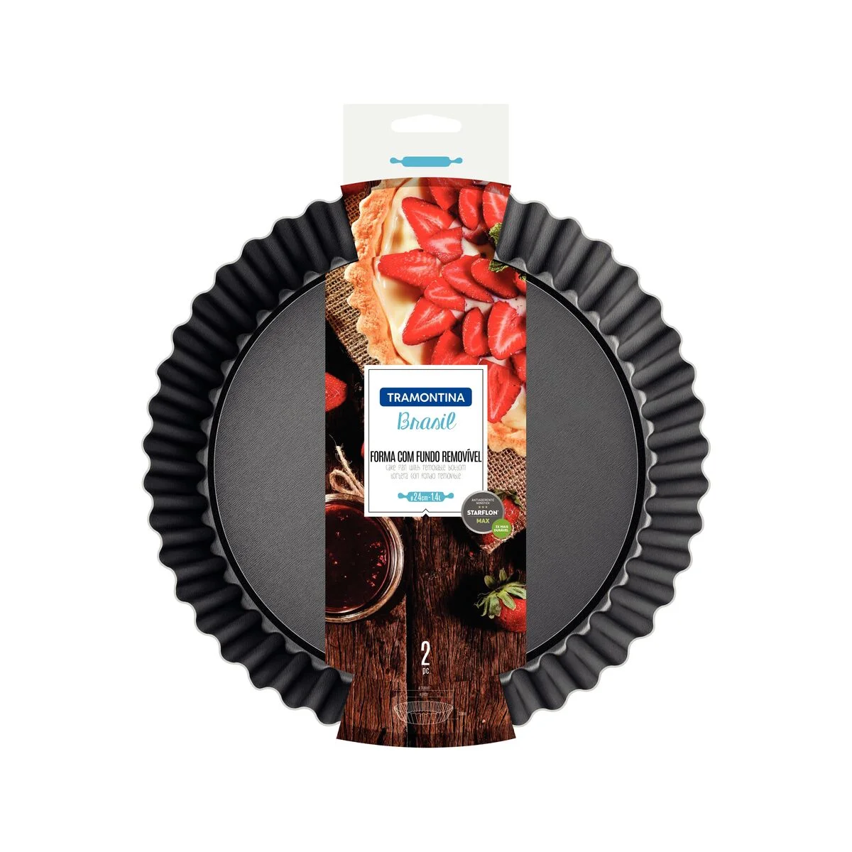 Forma com Fundo Removível Tramontina Brasil em Alumínio com Revestimento Interno e Externo Antiaderente Starflon Max Grafite 24 cm 1,4 L