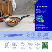 Frigideira Funda Tramontina Milazzo em Alumínio com Revestimento Interno e Externo em Antiaderente Starflon Max Amêndoa 24 cm