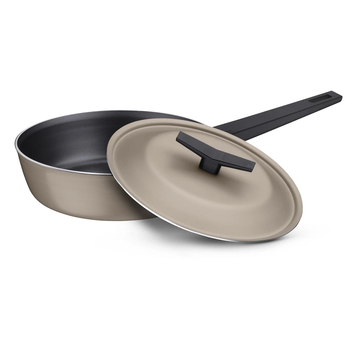 Frigideira Funda Tramontina Spezia Induction em Alumínio com Revestimento Interno e Externo em Antiaderente Starflon Excellent Areia com Tampa 24 cm