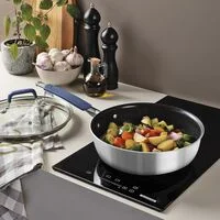 Frigideira Funda com Tampa Tramontina Romagna em Aço Inox e Alumínio com Revestimento Interno Cerâmico Black Stone 24 cm 3,1 L