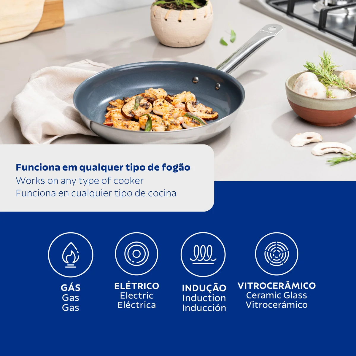 Frigideira Rasa Tramontina Professional em Aço Inox com Fundo Triplo e Revestimento Interno Cerâmico Grafite 30 cm 2,9 L