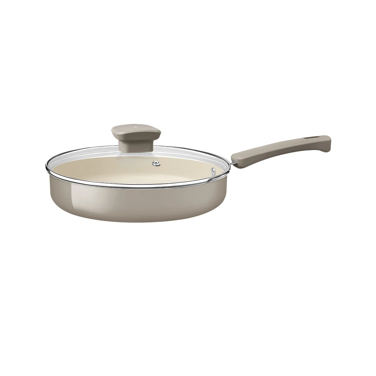 Frigideira Reta com Tampa Tramontina Veronese em Alumínio Reciclado com Revestimento Interno Cerâmico e Externo Siliconado Bege Mineral 22 cm 1,7 L