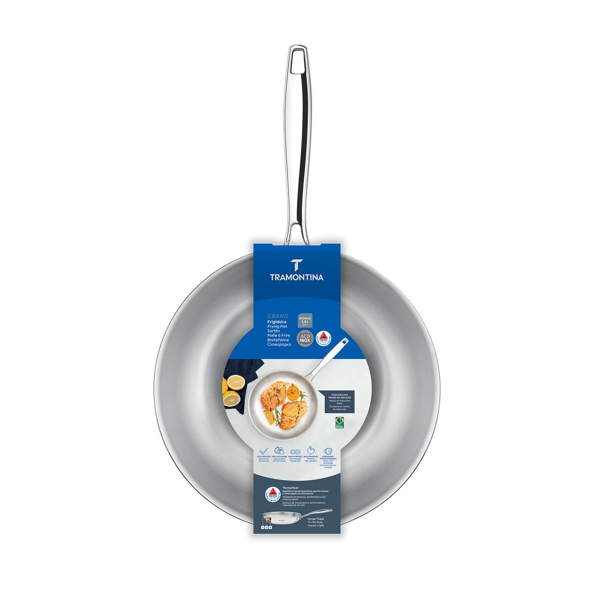 Frigideira Tramontina Grano em Aço Inox com Corpo Triplo e Cabo 24 cm 1,8 L