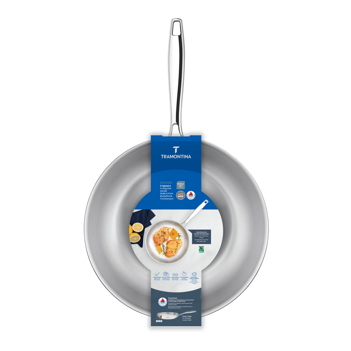 Frigideira Tramontina Grano em Aço Inox com Corpo Triplo e Cabo 28 cm 2,8 L