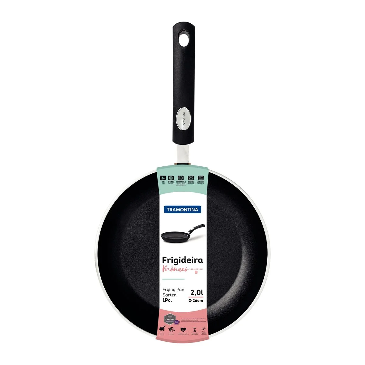 Frigideira Tramontina Mônaco Induction em Alumínio com Revestimento Interno e Externo Antiaderente Starflon Premium Preto 26 cm 2 L
