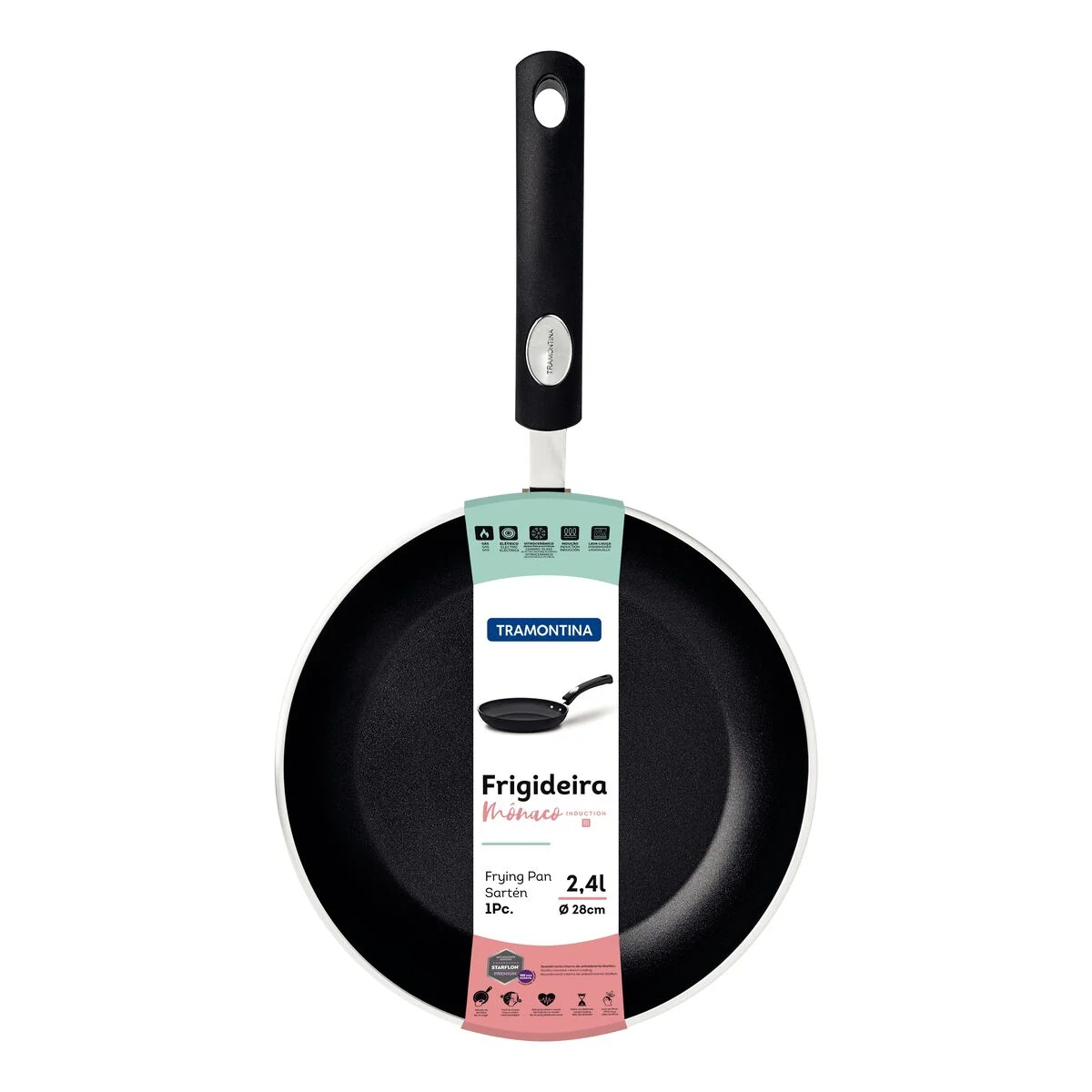 Frigideira Tramontina Mônaco Induction em Alumínio com Revestimento Interno e Externo Antiaderente Starflon Premium Preto 28 cm 2,4 L