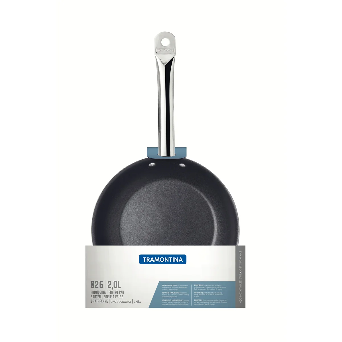 Frigideira Tramontina Professional Rasa em Aço Inox com Fundo Triplo Revestimento Interno em Antiaderente com Cabo 26 cm 2,2 L
