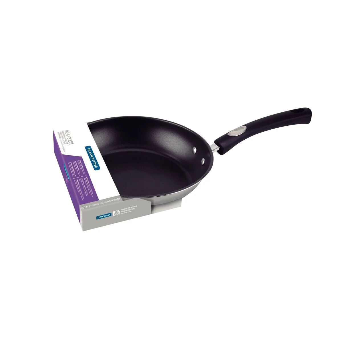 Frigideira Tramontina Solar Silicone Rasa em Aço Inox Fundo Triplo Revestimento Interno Antiaderente com Cabo de Silicone 24 cm 2,1 L