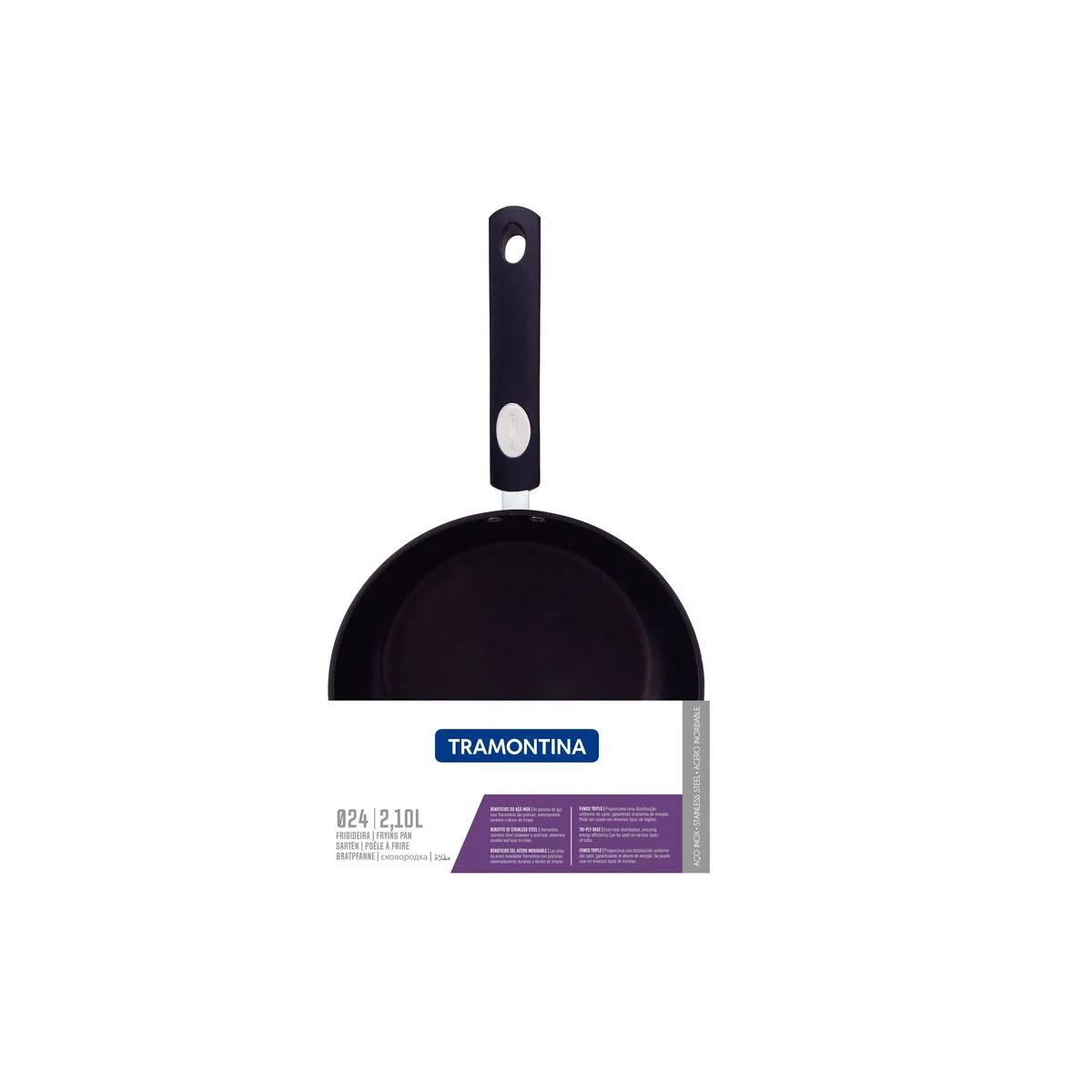 Frigideira Tramontina Solar Silicone Rasa em Aço Inox Fundo Triplo Revestimento Interno Antiaderente com Cabo de Silicone 24 cm 2,1 L