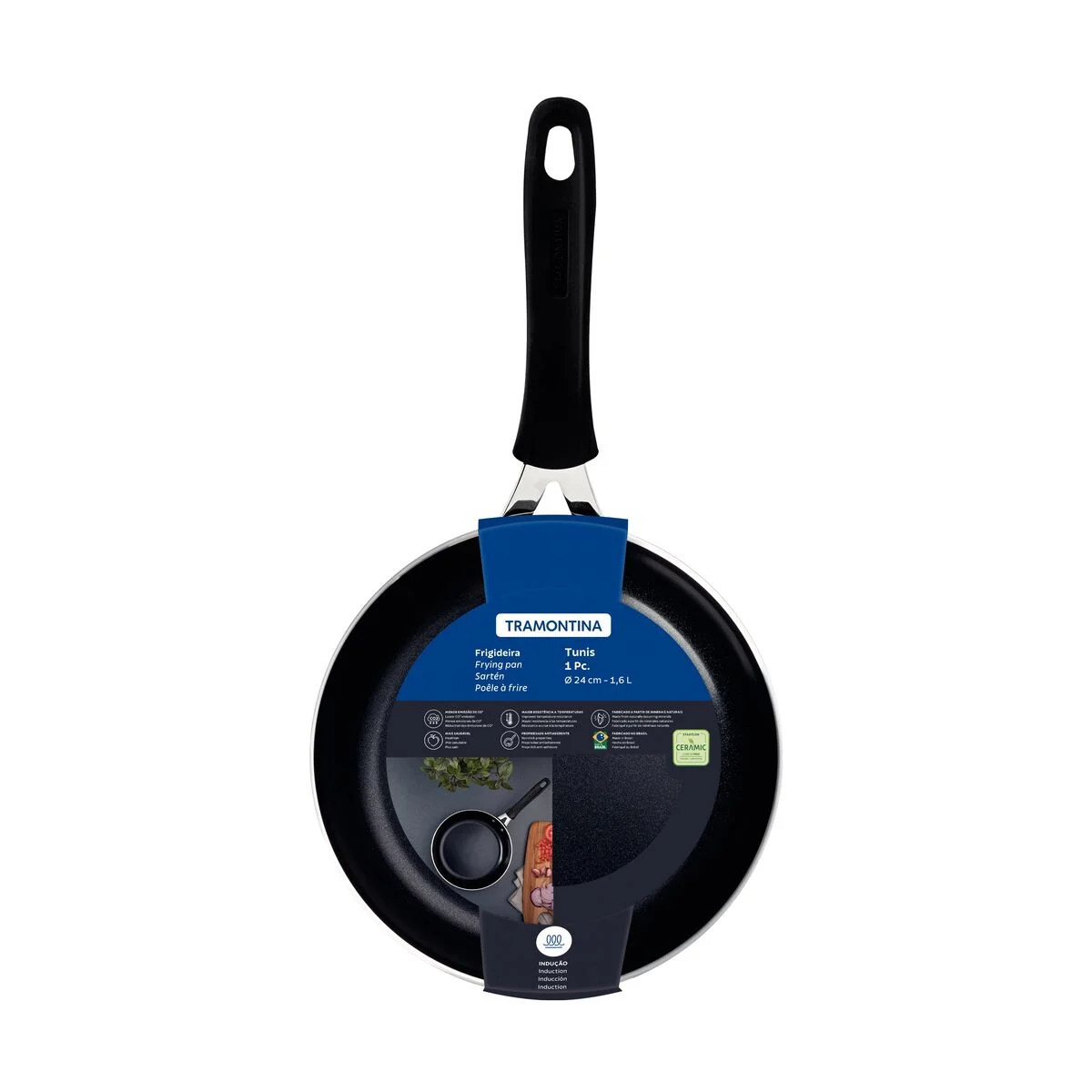 Frigideira Tramontina Tunis em Alumínio com Revestimento Interno Cerâmico e Externo Siliconado Azul Mediterrâneo 24 cm 1,6 L