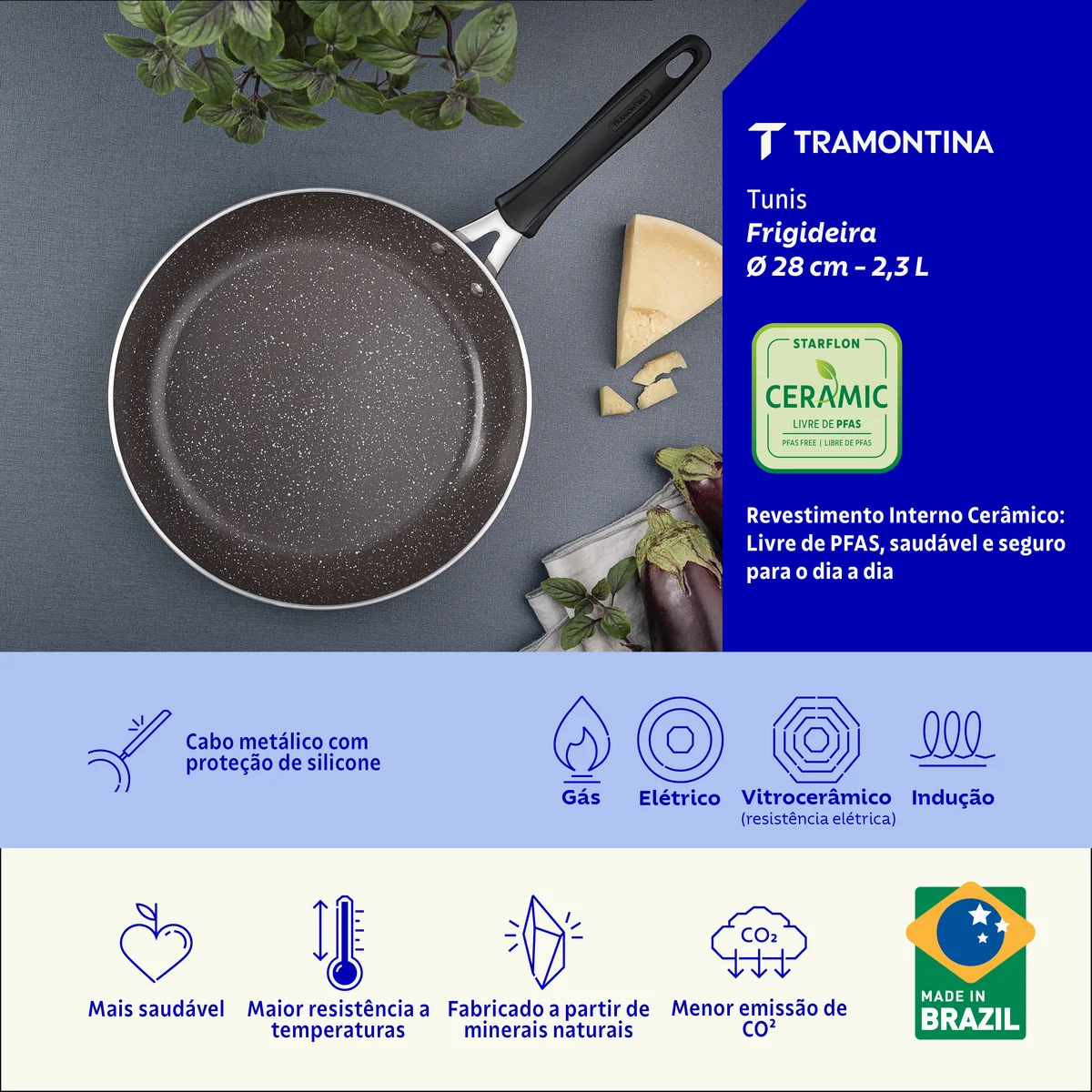 Frigideira Tramontina Tunis em Alumínio com Revestimento Interno Cerâmico e Externo Siliconado Rosa Trufado 28 cm 2,3 L