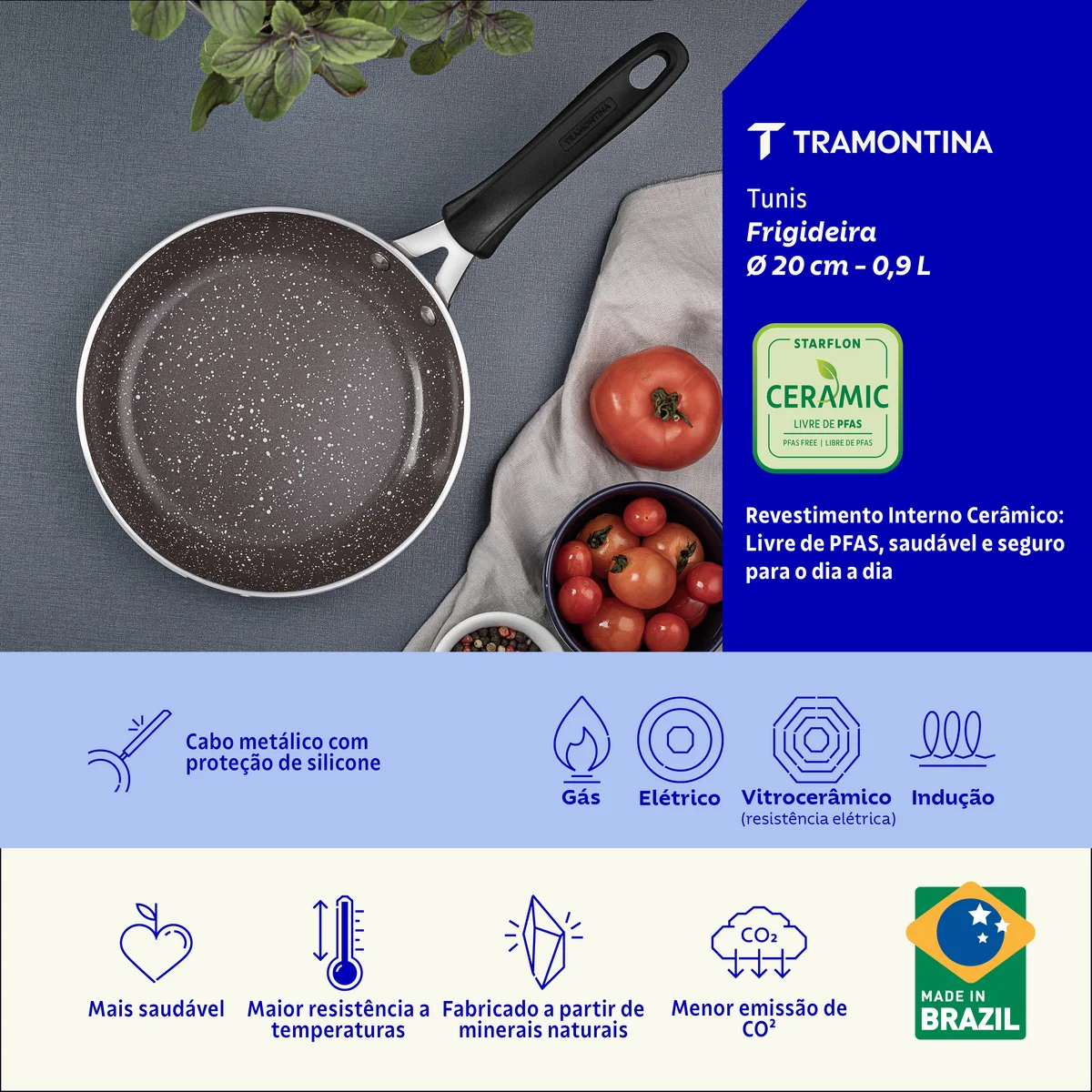 Frigideira Tramontina Tunis em Alumínio com Revestimento Interno Cerâmico e Externo Siliconado Rosa Trufado 20 cm 0,9 L