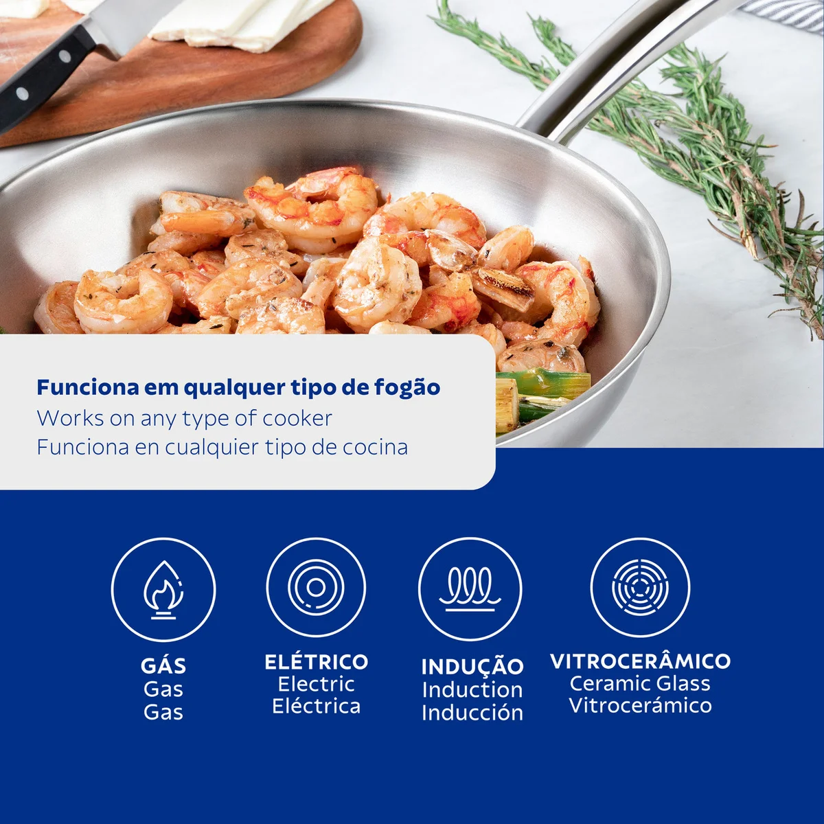 Frigideira Tramontina Una em Aço Inox com Fundo Triplo 28 cm 3,2L