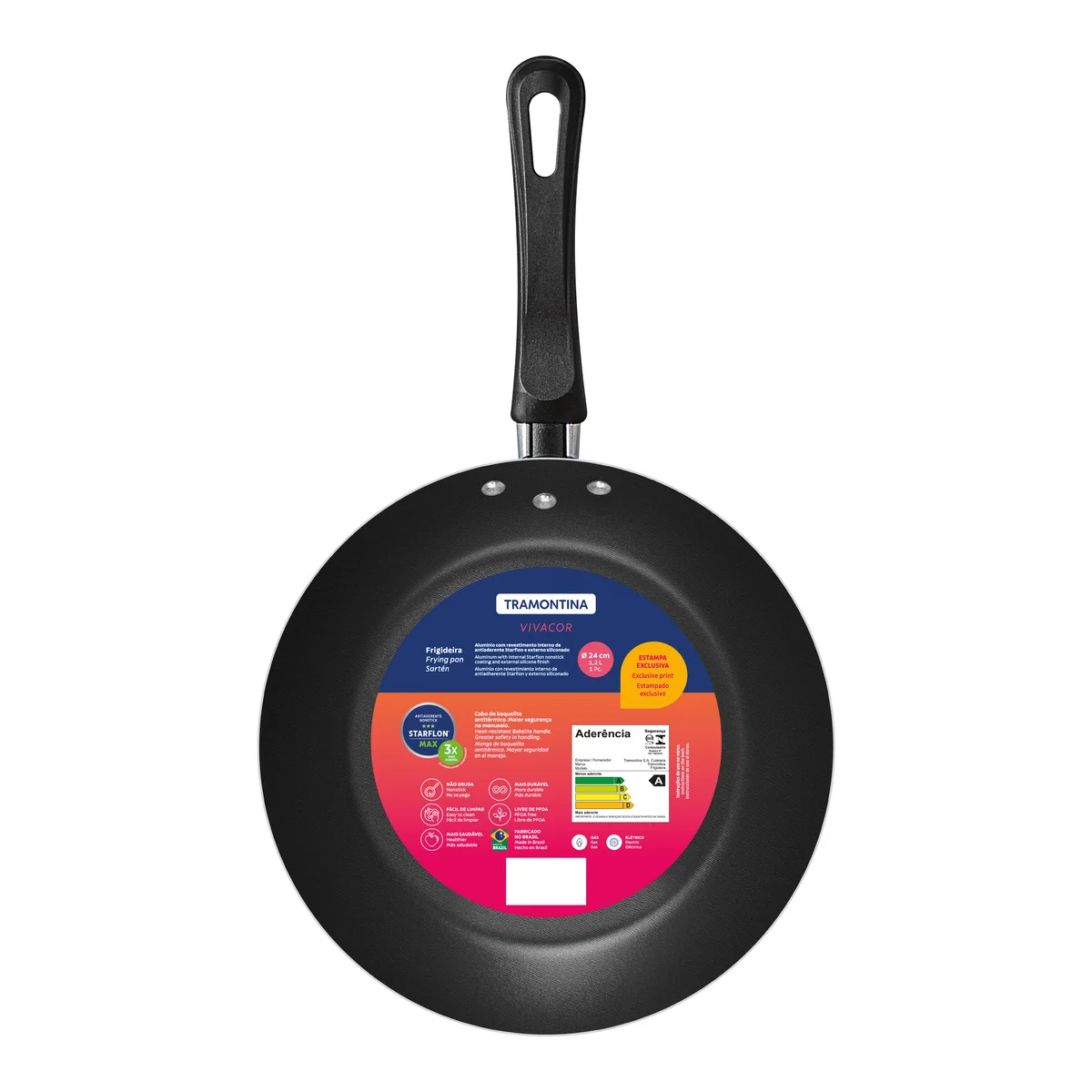 Frigideira Tramontina em Alumínio com Revestimento Interno em Antiaderente Starflon Max e Externo Siliconado com Estampa Always Hungry 24 cm 1,2 L