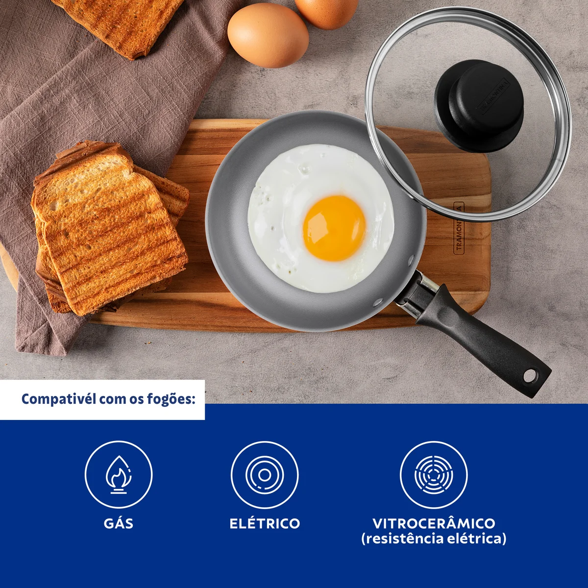 Frigideira para Ovo Tramontina Turim em Alumínio com Revestimento Interno e Externo em Antiaderente Starflon Max Chumbo 16 cm 0,5 L