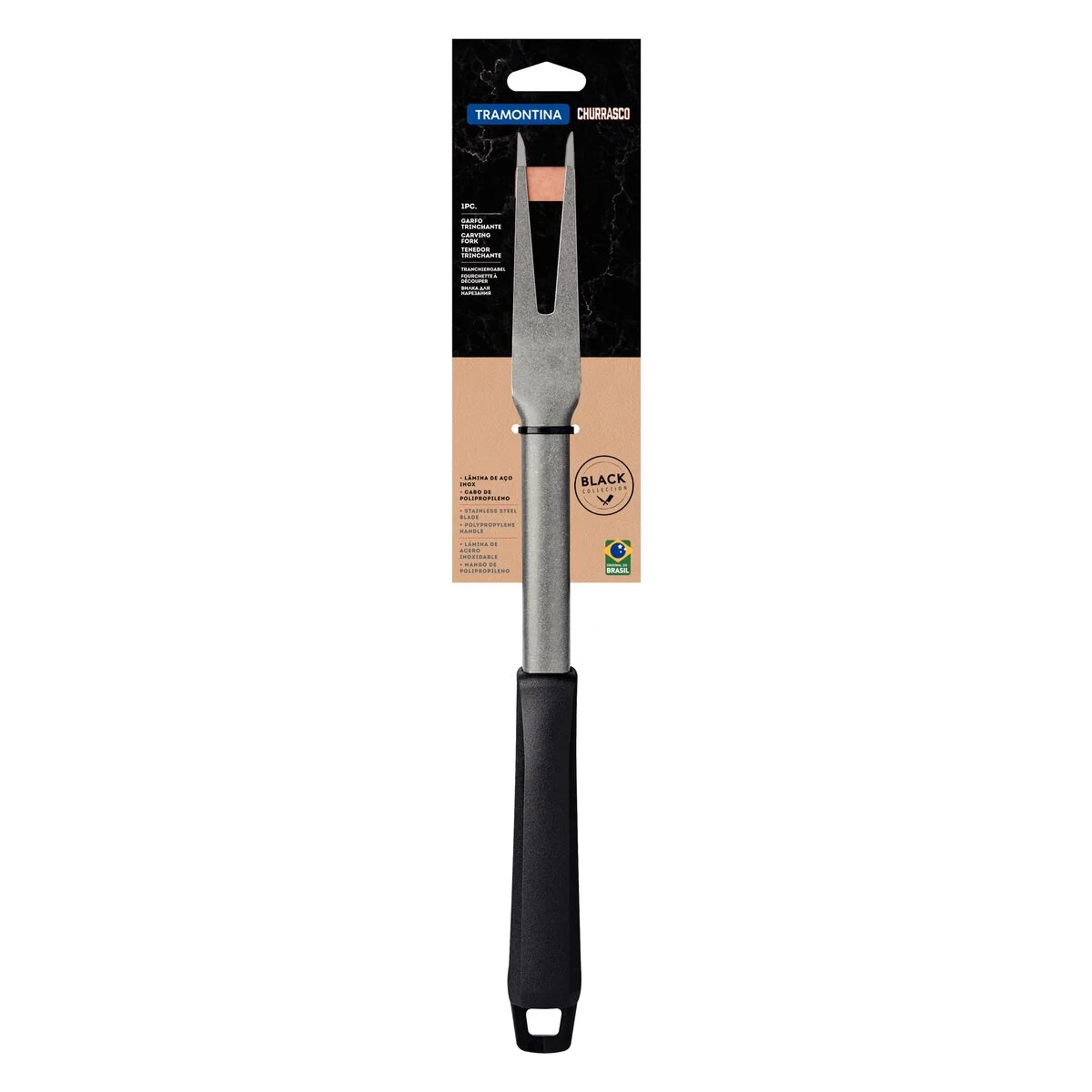 Garfo Trinchante Tramontina Churrasco Black com Lâmina em Aço Inox e Cabo de Polipropileno Preto