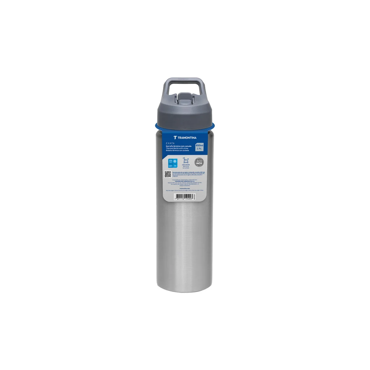 Garrafa Térmica Tramontina 650 ml Inox com Canudo