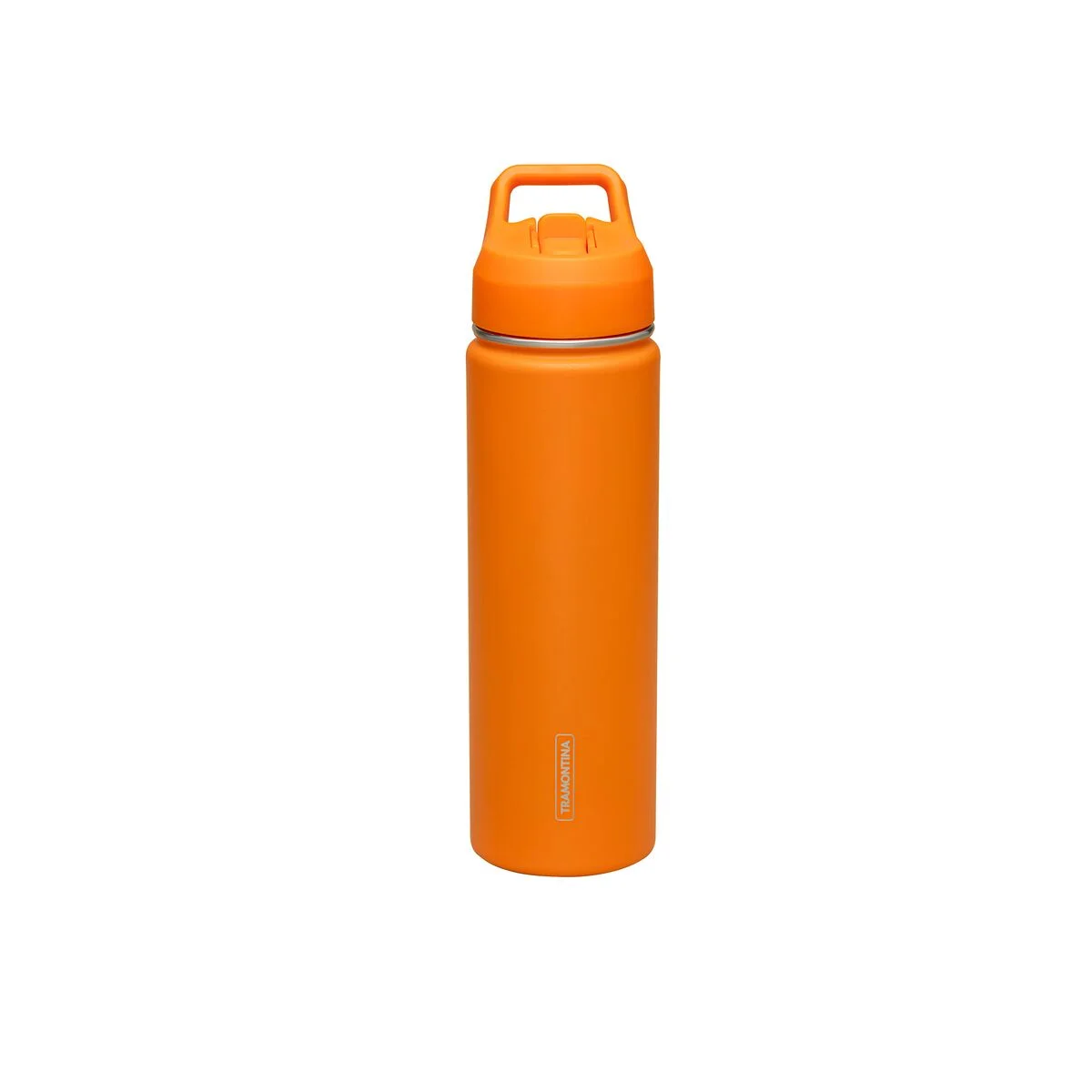Garrafa Térmica Tramontina 650 ml em Aço Revestido Laranja com Canudo
