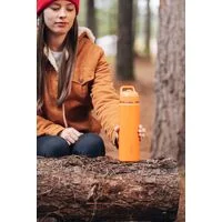 Garrafa Térmica Tramontina 650 ml em Aço Revestido Laranja com Canudo
