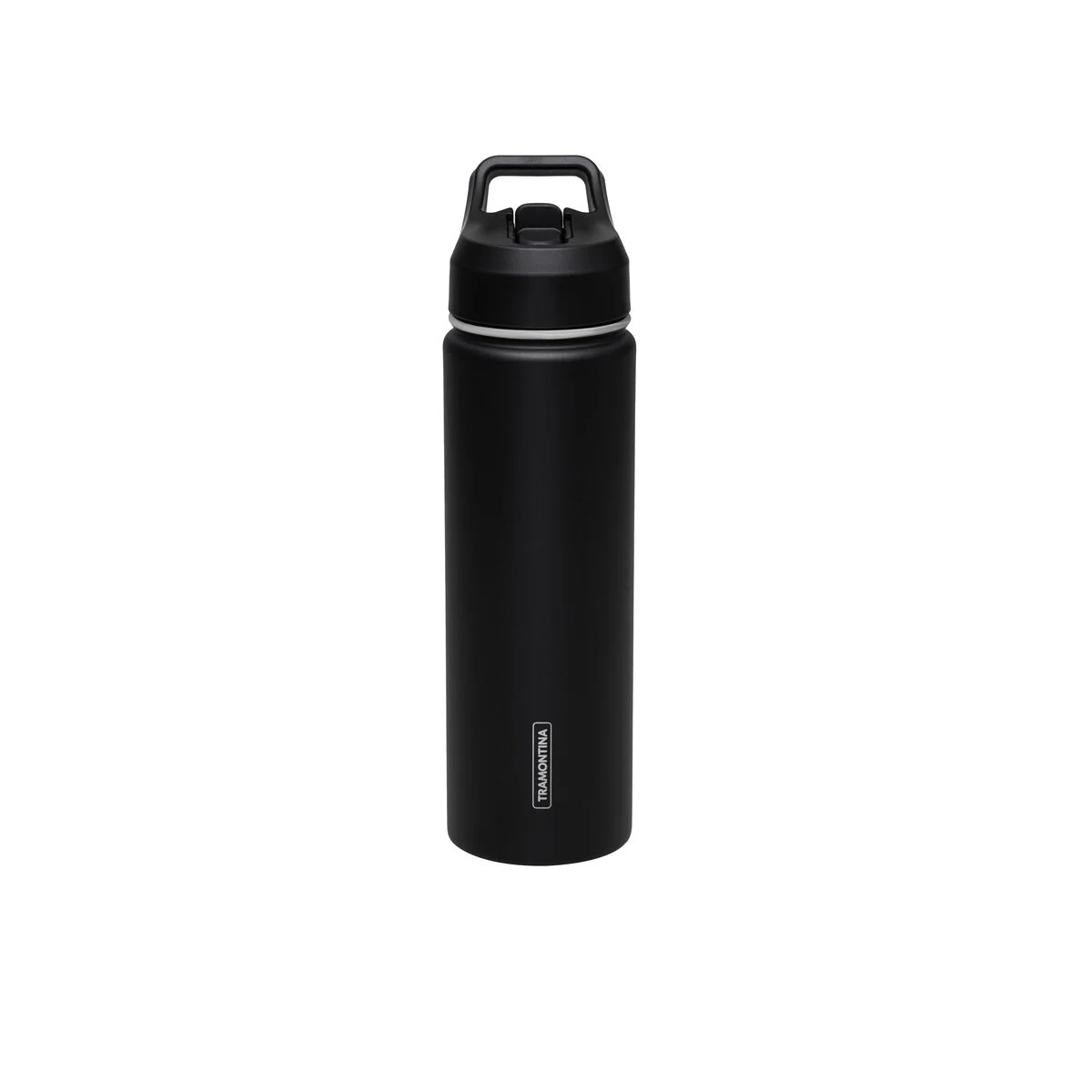 Garrafa Térmica Tramontina 650 ml em Aço Revestido Preta com Canudo