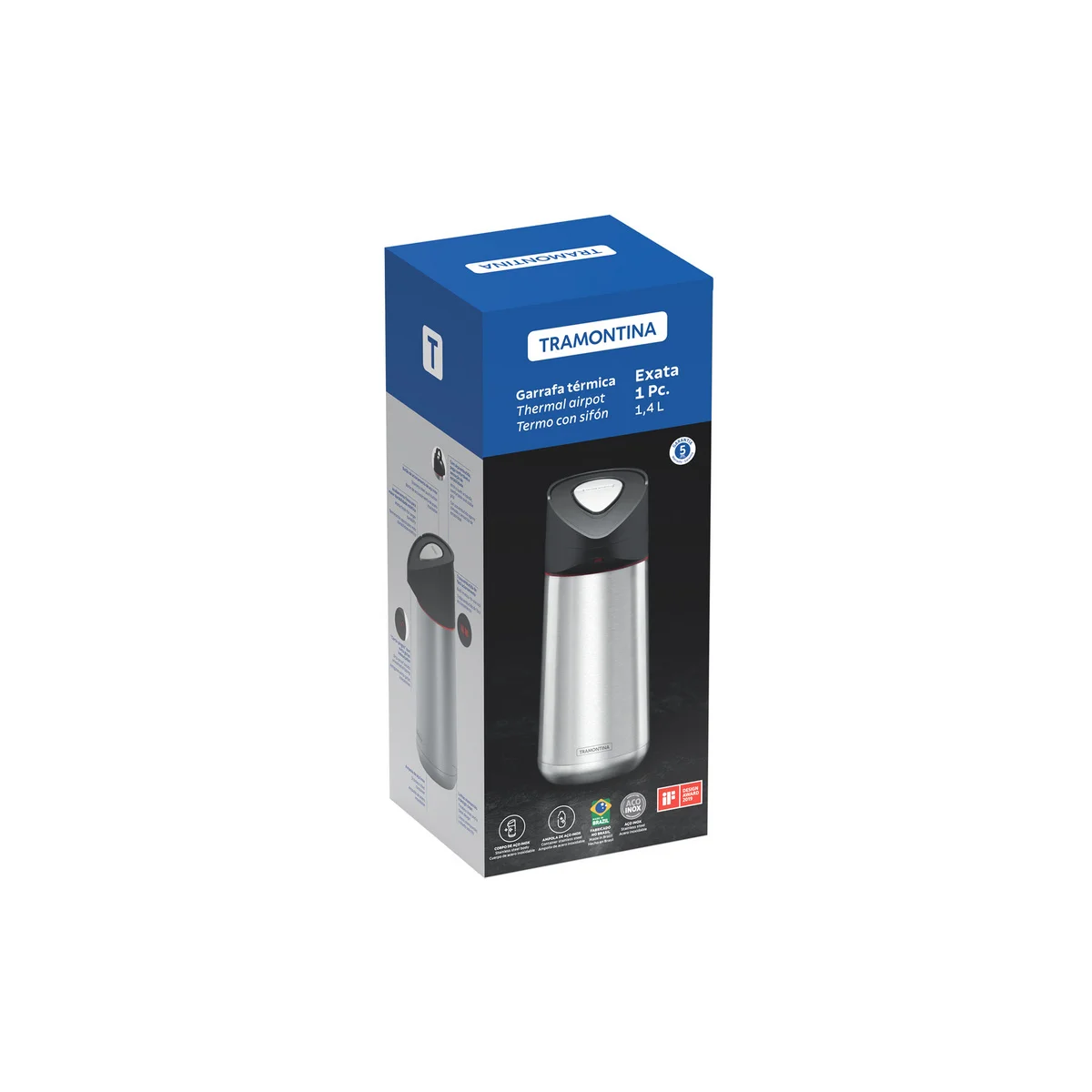 Garrafa Térmica Tramontina Exata em Aço Inox com Ampola de Aço 1,4 L