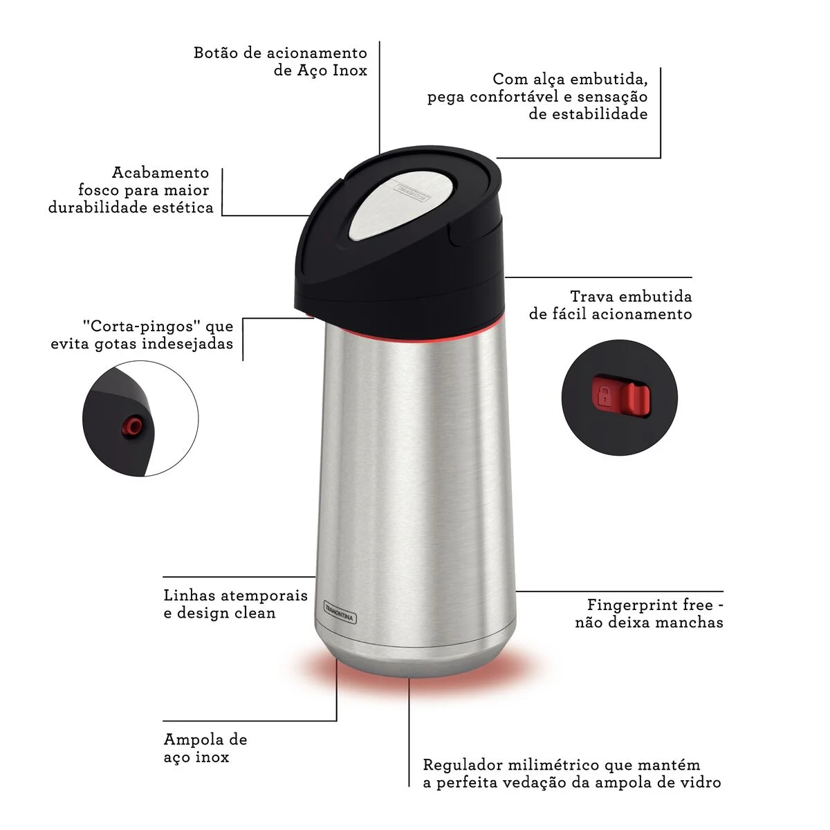 Garrafa Térmica Tramontina Exata em Aço Inox com Ampola de Aço 2 L