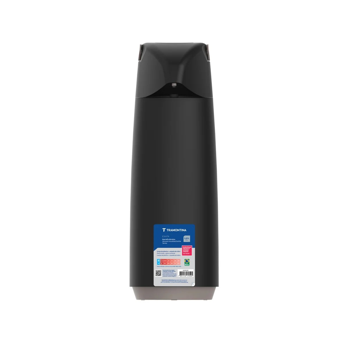 Garrafa Térmica Tramontina Exata em Plástico Preto com Ampola de Vidro 1,8 L
