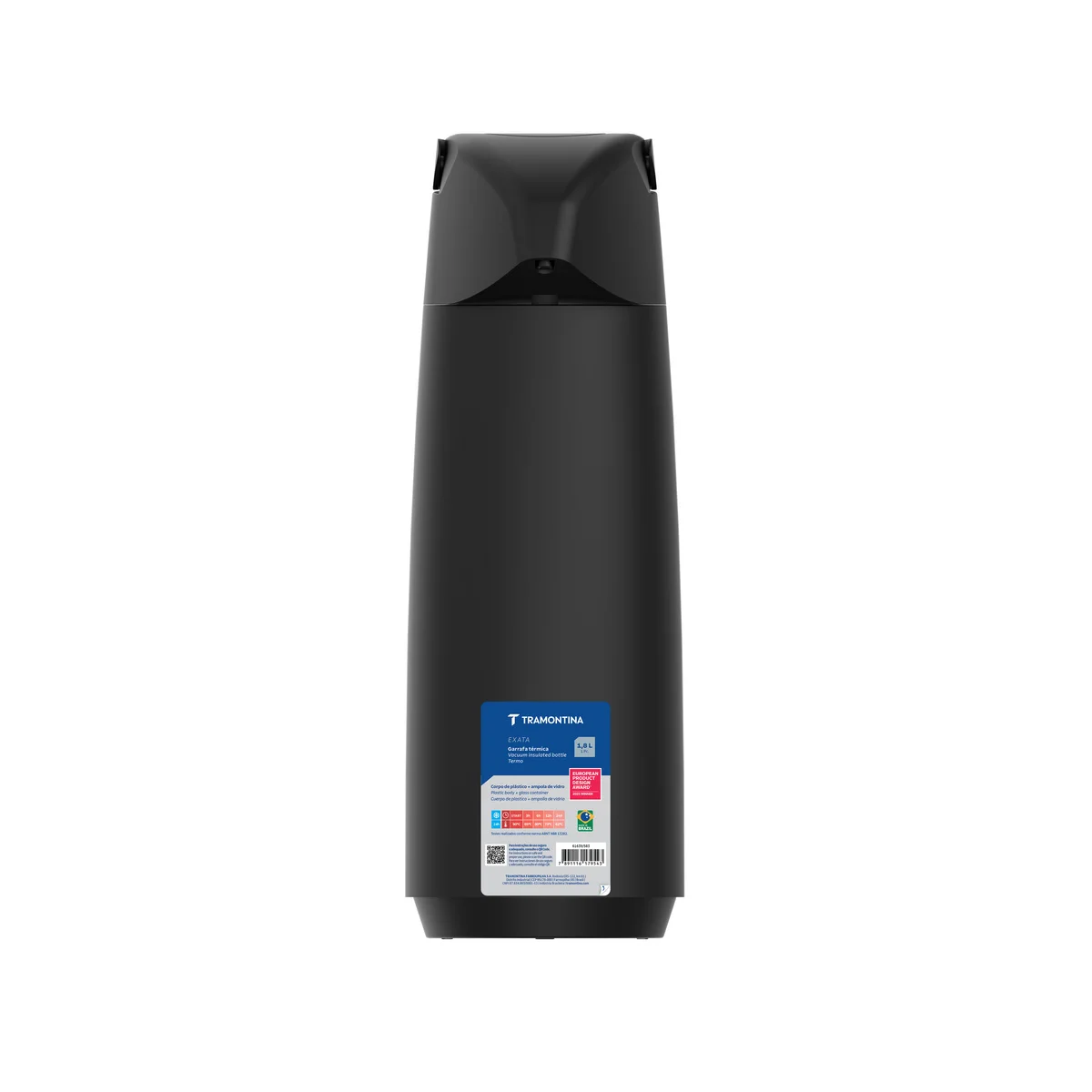 Garrafa Térmica Tramontina Exata em Plástico Preto com Ampola de Vidro 1,8 L