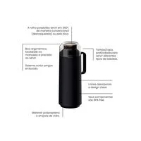 Garrafa Térmica Tramontina Exata em Plástico Preto com Ampola de Vidro 1 L