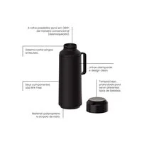 Garrafa Térmica Tramontina Exata em Plástico Preto com Ampola de Vidro e Tampa Rosqueável 1 L