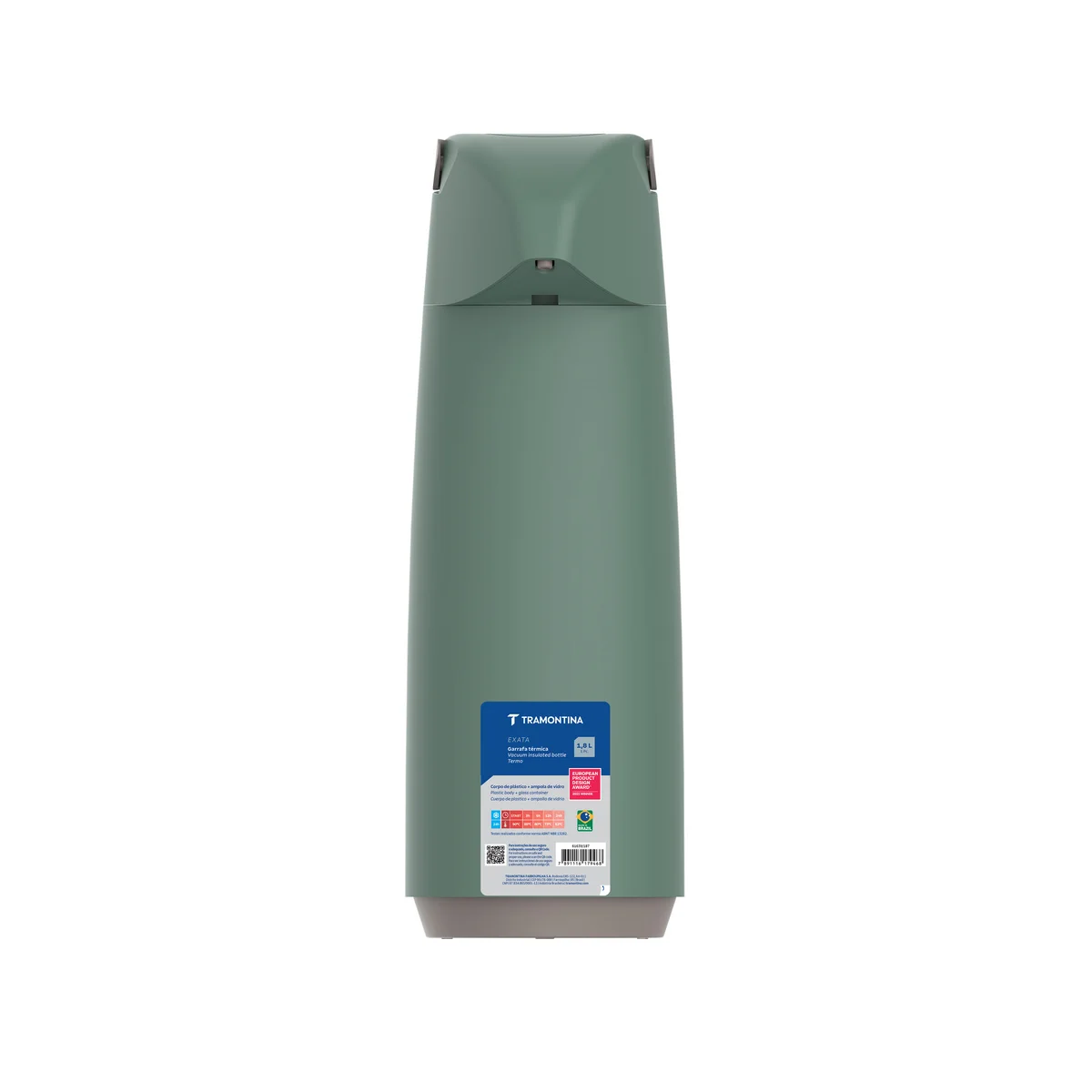 Garrafa Térmica Tramontina Exata em Plástico Verde com Ampola de Vidro 1,8 L