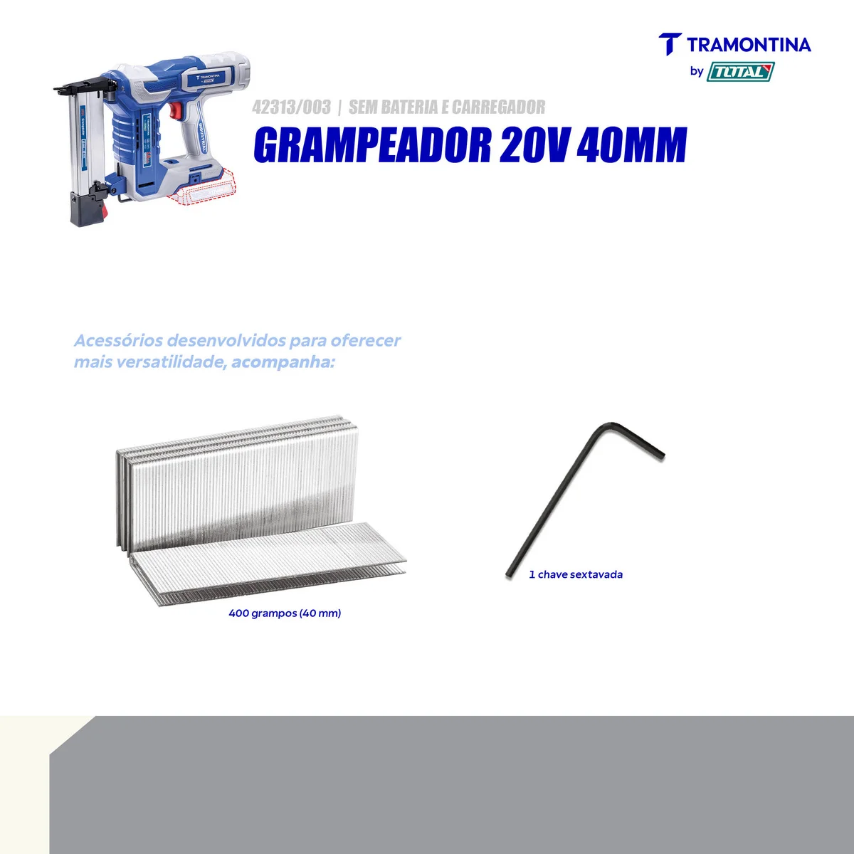 Grampeador 20V 40 mm Brushless Tramontina by Total - Sem Bateria e Carregador