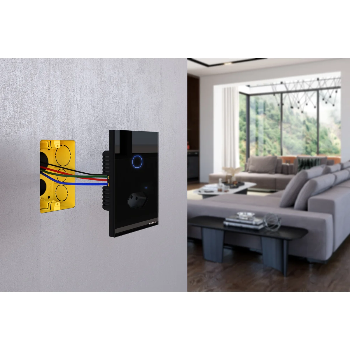 Interruptor Onne Touch Smart Tramontina Preto com 1 Tecla e 1 Tomada 2P+T 10 A 250 V