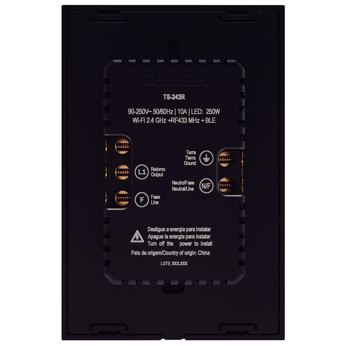 Interruptor Onne Touch Smart Tramontina Preto com 1 Tecla e 1 Tomada 2P+T 10 A 250 V